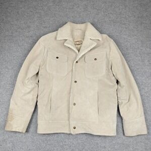 BC‎ Ethic Jacket Mens Medium Beige Leather Bomber Sherpa Lined Western Snap